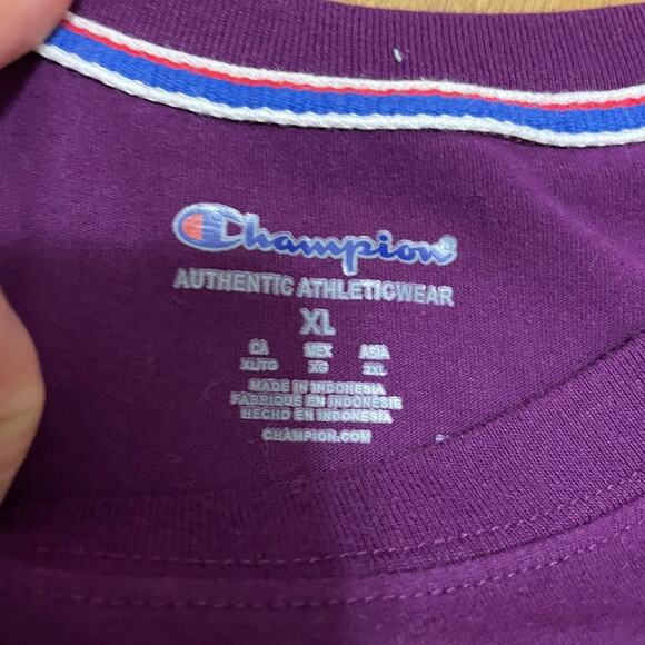 Champion Heritage Long-Sleeve Shirt Purple Double White Contrast Stripe Women XL - Picture 2 of 5